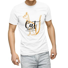Tシャツ メンズ 半袖 ホワイト グレー デザイン S M L XL 2XL Tシャツ ティーシャツ T shirt 017726 CAT　猫　EGYPT　おしゃれ