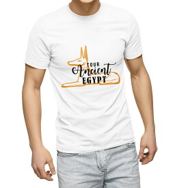 Tシャツ メンズ 半袖 ホワイト グレー デザイン S M L XL 2XL Tシャツ ティーシャツ T shirt 017733 きつね　EGYPT　おしゃれ