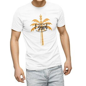 Tシャツ メンズ 半袖 ホワイト グレー デザイン S M L XL 2XL Tシャツ ティーシャツ T shirt 017734 ヤシの木　EGYPT　おしゃれ