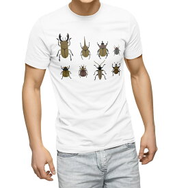 Tシャツ メンズ 半袖 ホワイト グレー デザイン S M L XL 2XL Tシャツ ティーシャツ T shirt 017770 昆虫　虫　カブトムシ　クワガタ