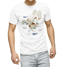 Tシャツ メンズ 半袖 ホワイト グレー デザイン S M L XL 2XL Tシャツ ティーシャツ T shirt 019962 north america map 動物 地図