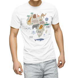 Tシャツ メンズ 半袖 ホワイト グレー デザイン S M L XL 2XL Tシャツ ティーシャツ T shirt 019964 Africa map 動物 地図