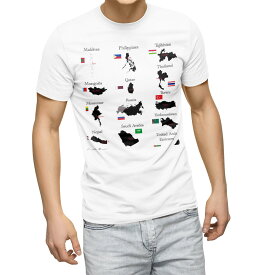 Tシャツ メンズ 半袖 ホワイト 無地 デザイン M ティーシャツ T shirt 003441 外国　国旗　地図