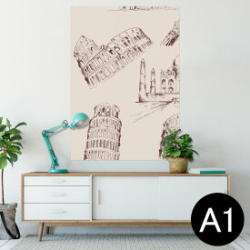 ポスター ウォールステッカー シール式ステッカー 飾り 594×841mm A1 写真 フォト 壁 インテリア おしゃれ 剥がせるwall sticker poster 008489 イラスト　建物　模様　エッフェル塔