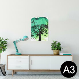 ポスター ウォールステッカー シール式ステッカー 飾り 297×420mm A3 写真 フォト 壁 インテリア おしゃれ 剥がせる wall sticker poster 014487 木　イラスト　緑