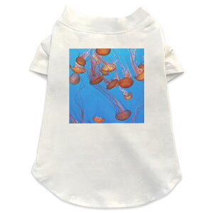 犬専用Tシャツ 選べる5size 小型犬 袖あり 半袖 ホワイト デザイン T shirt XS S M L XL ペットウェア ペット服 カジュアル おしゃれ コットン 綿 クール 写真・風景 くらげ 海 写真 003327