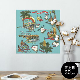 ポスター ウォールステッカー シール式ステッカー 飾り 30×30cm Ssize 正方形 壁 インテリア おしゃれ　剥がせる wall sticker poster 014620 ハワイ　ヤシの木　ハイビスカス