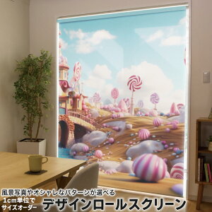 1cm単位サイズオーダー ロールスクリーン ロールカーテン オーダーメイド タチカワ 日本製 間仕切り カーテン 採光 非遮光 目隠し UVカット カーテンレール チェーン式 プル式 033827 かわいい