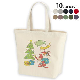選べる10カラー デザイントートバッグ Lsize キャンバス デイパック バッグ レディースバッグ 010071 クリスマス　サンタ　キャラクター