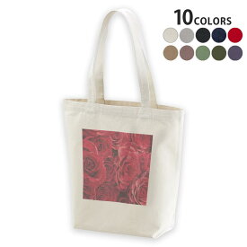 選べる10カラー デザイントートバッグ Msize キャンバス デイパック バッグ エコバッグ 000124 バラ　赤　花束