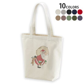 選べる10カラー デザイントートバッグ Msize キャンバス デイパック バッグ エコバッグ 010068 クリスマス　サンタ　キャラクター