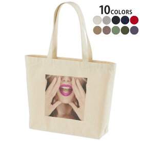 選べる10カラー デザイントートバッグ Wsize キャンバス デイパック バッグ レディースバッグ 007447 日本語・和柄 人物　写真　ピンク　唇