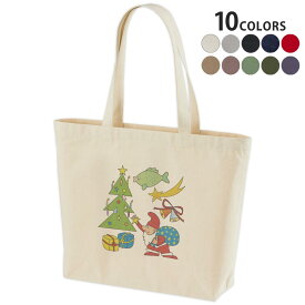 選べる10カラー デザイントートバッグ Wsize キャンバス デイパック バッグ レディースバッグ 010071 クリスマス　サンタ　キャラクター