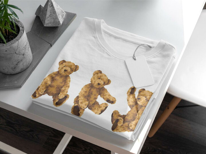 楽天市場 Tシャツ レディース 半袖 白地 デザイン S M L Xl Tシャツ ティーシャツ T Shirt アニマル テディベア 白黒 イラスト Kabeコレ