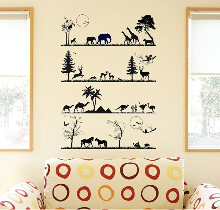 楽天市場 ウォールステッカー 飾り 90 90cm シール式 装飾 おしゃれ 壁紙 はがせる 剥がせる カッティングシート Wall Sticker 雑貨 Diy プチリフォーム パーティー イベント 賃貸 アニマル 影 動物 Kabeコレ