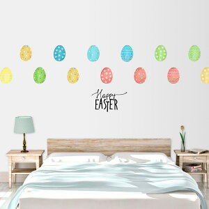 3sizeから選べる!イースター☆シール式ウォールステッカー 卵 egg うさぎ カラフル 飾り 装飾 おしゃれ 壁紙 剥がせる DIY プチリフォーム パーティ 賃貸 190×427mm 390×877mm 590×1327mm Ssize Msize Lsi