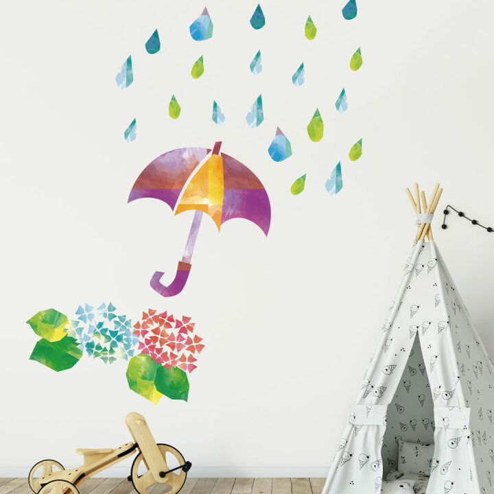 楽天市場 梅雨 シール式ウォールステッカー 飾り 90 90cm 雨 Rainy Day Rainy Season アジサイ 紫陽花 アジサイ 傘 雨 剥がせる カッティングシート Wall Sticker 雑貨 Diy Kabeコレ