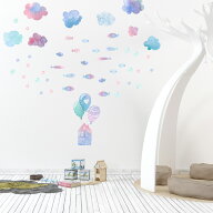 3sizeから選べる！梅雨☆シール式ウォールステッカー　 雨 rainy day rainy season 雲 パステル 魚 190×…