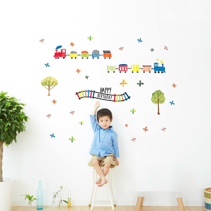 楽天市場 誕生日 シール式ウォールステッカー 誕生日 飾り 400 900mm ケーキ ガーランド バースデーパーティ飾り 風船 バルーン 壁紙 お祝い パーティ Anniversary 電車 乗り物 男の子 Kabeコレ