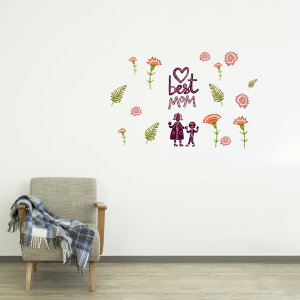 母の日☆ シール式ウォールステッカー ウォールステッカー 飾り 60×60cm 壁紙 mothers day カーネーション 花 プレゼント bestmom 花 かわいい 017226