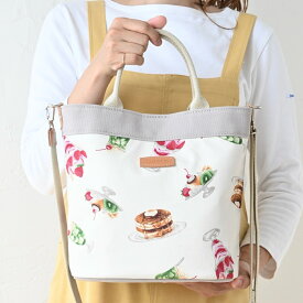 メロンソーダとパンケーキの喫茶柄バッグ 2way 手作りショルダー 受注生産 キャンバス×レザー 大人可愛い 昭和レトロ 小さな工房製 肩が楽 イタリア革タグ 旅行 敬老 誕生日 プレゼント ギフト