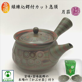 緑練込鍔付カット急須 「かぶせ茶」付き 常滑焼 月荘 練込 緑泥 練込模様 陶器 陶製茶こし カット模様 手作り 美味しいお茶 リラックス リラクゼーション 癒し おうちカフェ 日本製 お茶ポット 唯一無二 上品 趣き お洒落 表情豊か 使いやすい 洗いやすい ギフト プレゼント