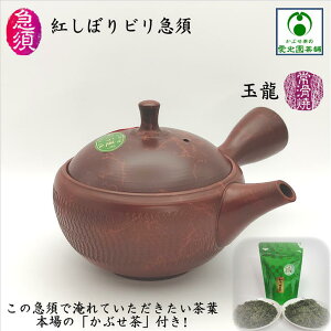紅しぼりビリ急須 「かぶせ茶」付き 玉龍陶園 伝統工芸士 梅原二郎 常滑焼き 手造り 日本製 国産 陶器 陶製茶こし 茶褐色 藻掛け 丸急須 飛びカンナ ビリ模様 趣き 唯一無二 存在感 お洒落