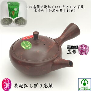 茶泥紅しぼり急須 「かぶせ茶」付き 玉龍陶園 伝統工芸士 梅原二郎 常滑焼 手造り 手作り 日本製 国産 陶器 陶製茶こし 茶褐色 紅しぼり 藻掛け 千段 趣き 存在感 お洒落 上品 美味しいお茶