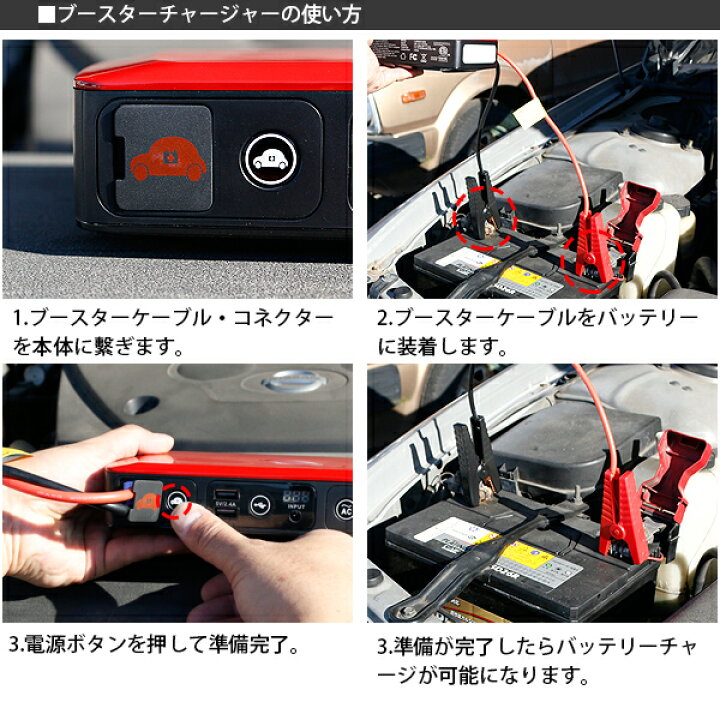 楽天市場 ジャンプスターター 12v ブースターパック バッテリー ブースターケーブル付き 大容量50mah コンセント付き Iphone スマホ タブレット 充電 バッテリー 緊急時 Kac