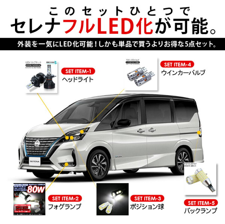 楽天市場】セレナ C27系 LEDパーツ 5点セット ヘッドライト ポジション 