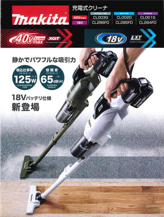 サイクロン式、バッテリー付makitaのコードレスクリーナー
