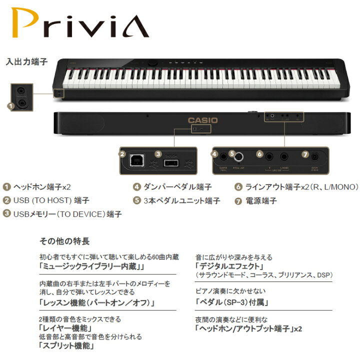 楽天市場】カシオ 電子ピアノ プリヴィア 奥行き232mmのコンパクト 