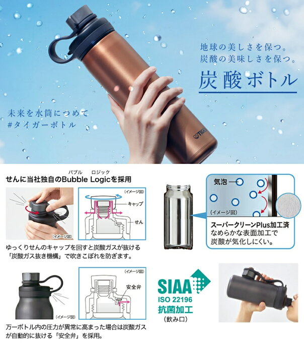 タイガー魔法瓶(TIGER) 真空断熱炭酸ボトル エメラルド 0.5L 保冷専用  