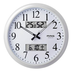 ノア精密【単三アルカリ電池二本使用】温湿度計付き電波掛け時計 W-711WH【カレンダー表示】