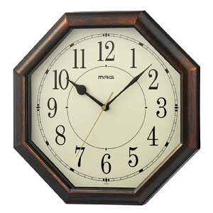 ノア精密【単三アルカリ乾電池一本使用】MAG 電波掛時計 ネオオクターゴ W-739BR-Z【電波受信機能有】