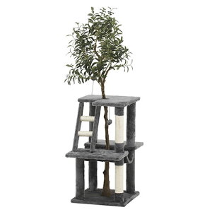 不二貿易【ペット用品】ねこの休ら木 マロン 据え置き型キャットタワー フェイクグリーン ※要組み立て商品 FUJI-58205【爪とぎができる支柱】ロータイプ