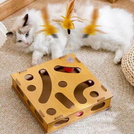 猫のおもちゃ 三球　パズルボックス 猫じゃらし付き 猫じゃらし おもちゃ お洒落 ネコ ねこのおもちゃ 猫 もぐらたたき 猫じゃらし 猫遊び キャット 玩具 ペット グッズ 運度不足 ストレス 解消 複合板