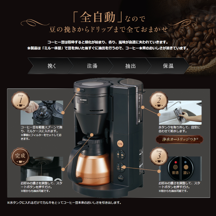 楽天市場】コーヒーメーカー珈琲通 象印 EC-SA40-BA 全自動コーヒー 
