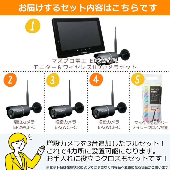 楽天市場】（増設カメラ3台＆クロス付き）マスプロ電工 モニター 