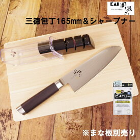 （三徳包丁＆シャープナーセット）貝印(かいじるし） 関孫六（せきまごろく） ダマスカス 三徳 165mm AE5200＆シャープナー AP0308 セット 抗菌ふきん付き 包丁 ナイフ 三徳包丁 日本製 （デジタルライフ）