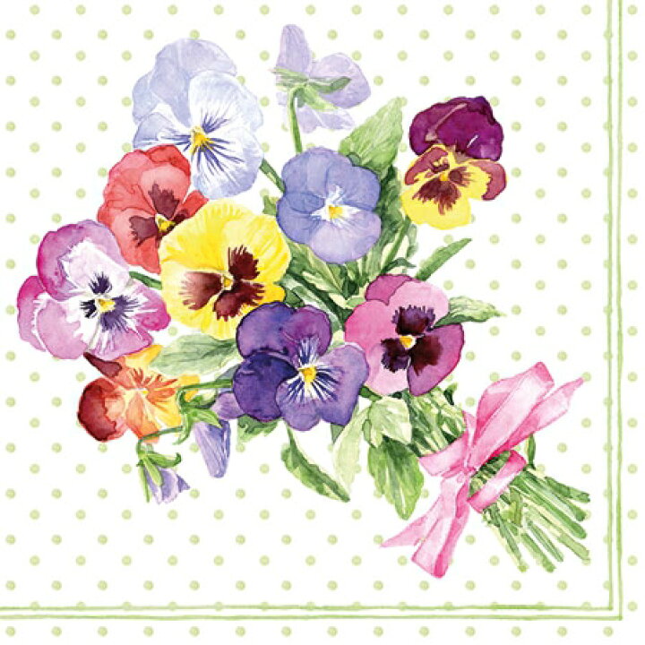 楽天市場 ペーパーナプキン カクテルサイズ枚入り パンジーブーケbunch Of Violets Green Ambiente デコパージュ スミレ 菫 すみれ ビオラ ｋａｄｅｒｉａ