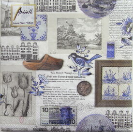 10枚ペーパーナプキン Authentic Holland ブルー トリ 紙幣[Ambiente]tanba紙ナプキン デコパージュ