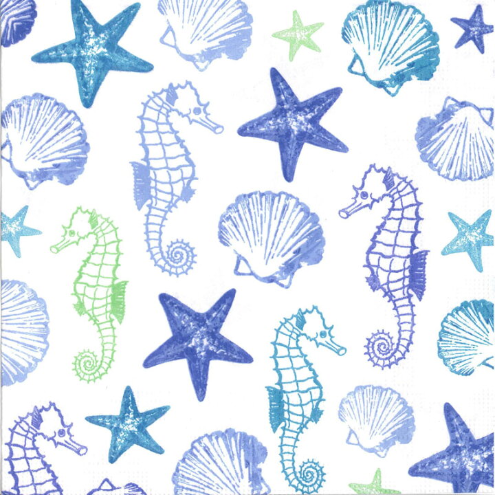 楽天市場 10枚ペーパーナプキン 海の仲間スタンプ Aquarell Seaside Ppd Paper Products Design ドイツ製デコパージュ タツノオトシゴ 貝 ヒトデ 海 夏 ｋａｄｅｒｉａ