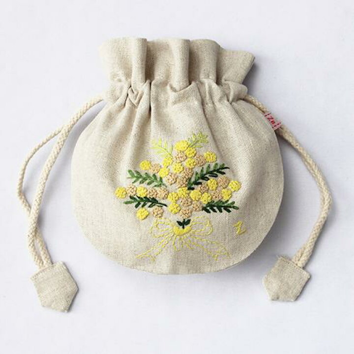 楽天市場】1510031 手刺繍ポーチ ミモザ花束 黄色 ミニ巾着Zenma 