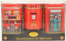 輸入食品 紅茶3缶セット　トラディション オブ ブリテン(70g)ポスト/テレフォンボックス/ロンドンバスNew English Teaニューイングリッシュティ　紅茶詰め合わせ
