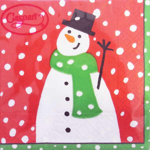 クリスマスのデコレーションに ペーパーナプキン カクテルサイズ 10枚入りスノーマンとトナカイCaspariby Janine レッド Moore 新品未使用正規品 雪だるま 最安値 クリスマス