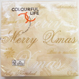 C-56　3枚ペーパーナプキン ランチサイズwishes for xmas [COLOURFUL LIFE]カラフルライフメリークリスマスロゴ・紙ナプキン・デコパージュ