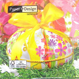C-186　3枚ペーパーナプキン　My Easter Eggイースターエッグランチサイズ[PAPER+DESIGN]　写真・黄色リボンエッグ