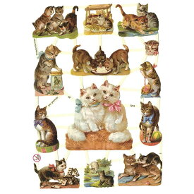 クロモス 2匹のリボン猫（ラメなし）　CHROMOSドイツ製　ネコ・子猫・ヴィクトリアン・ビクトリア・アンティーク・キャット・ネコ・ねこ