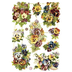 クロモス パンジーとスズラン(ラメなし) CHROMOS ドイツ製 バレンタイン・ヴィクトリアン・ビクトリア・アンティーク・鈴蘭・すずらん